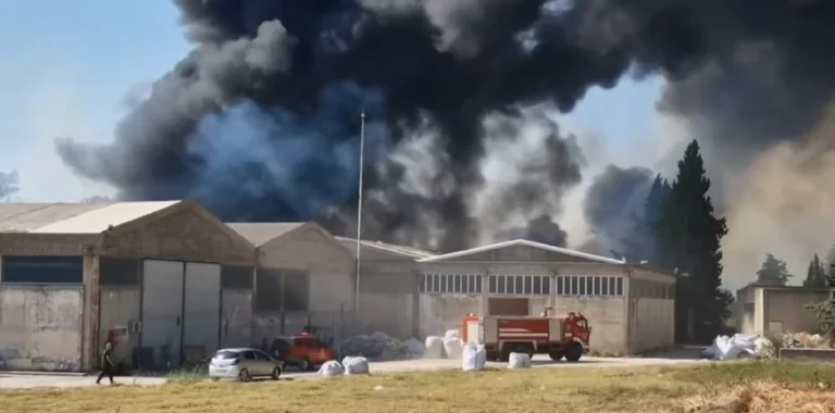 Δυτική Αχαΐα: Φωτιά σε περιβάλλοντα χώρο εργοστασίου στη ΒΙΠΕ – Πυκνοί μαύροι καπνοί